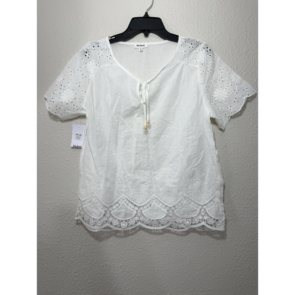 Kindred Womens Petite L White Top Coquette Eyelet Feminine Cottagecore New